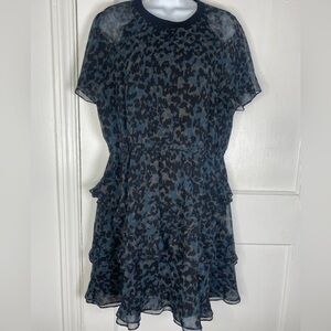 MADEWELL Blue and Black Women's Tiered Ruffle Dress